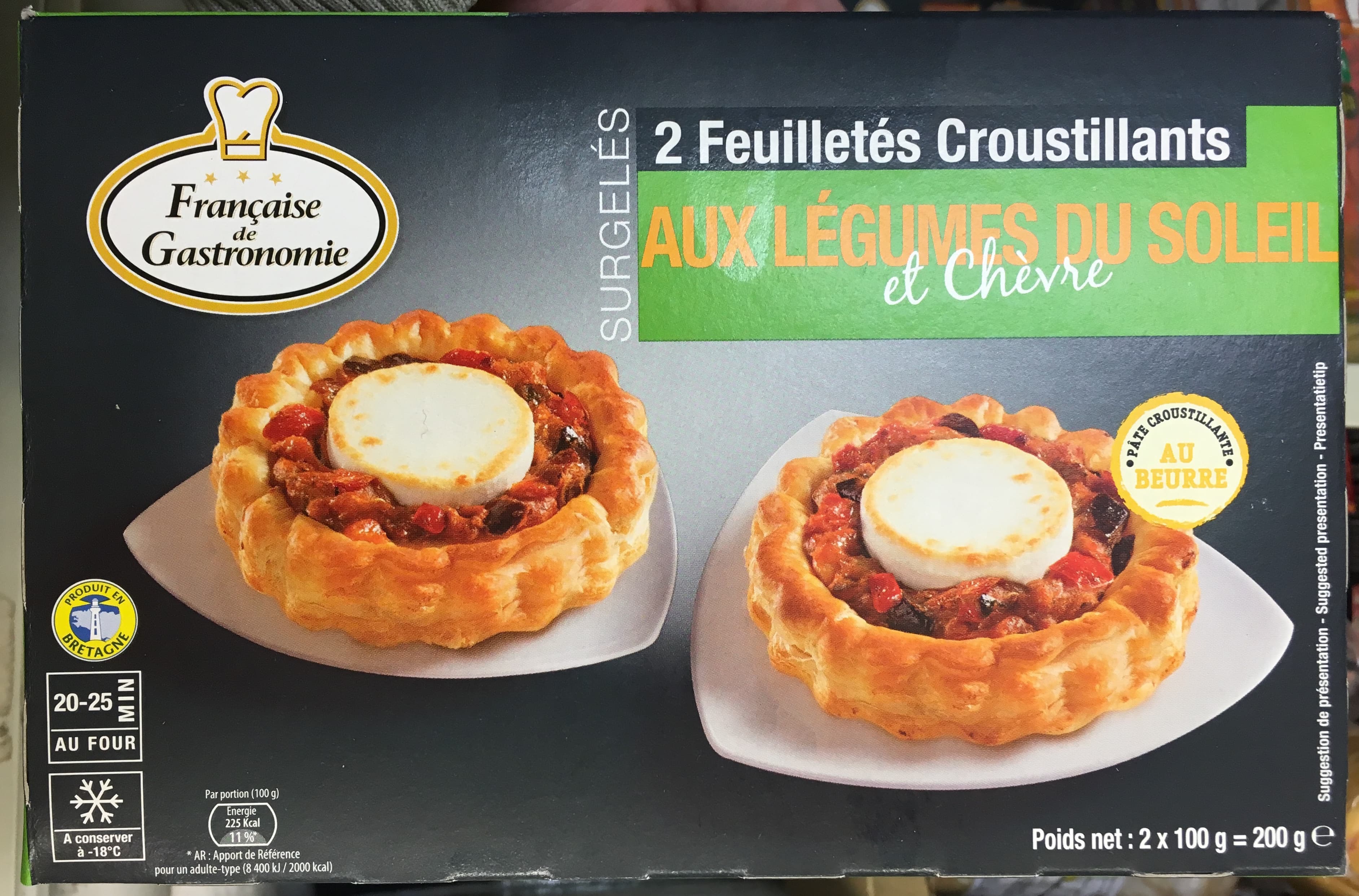 Française de Gastronomie 2 feuilletés croustillants aux légumes du soleil et chèvre surgelés packshot