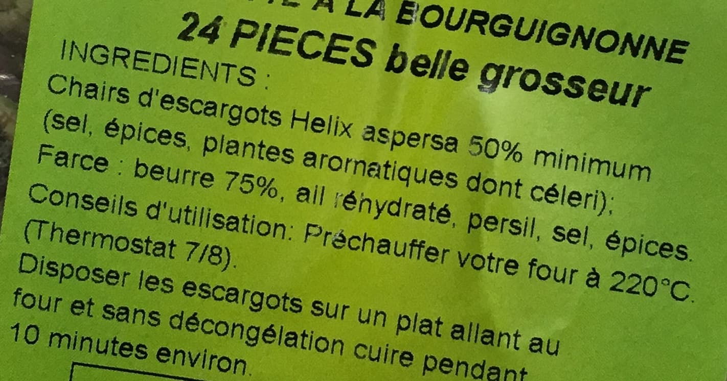 Française de Gastronomie Escargots petits gris préparés surgelés packshot