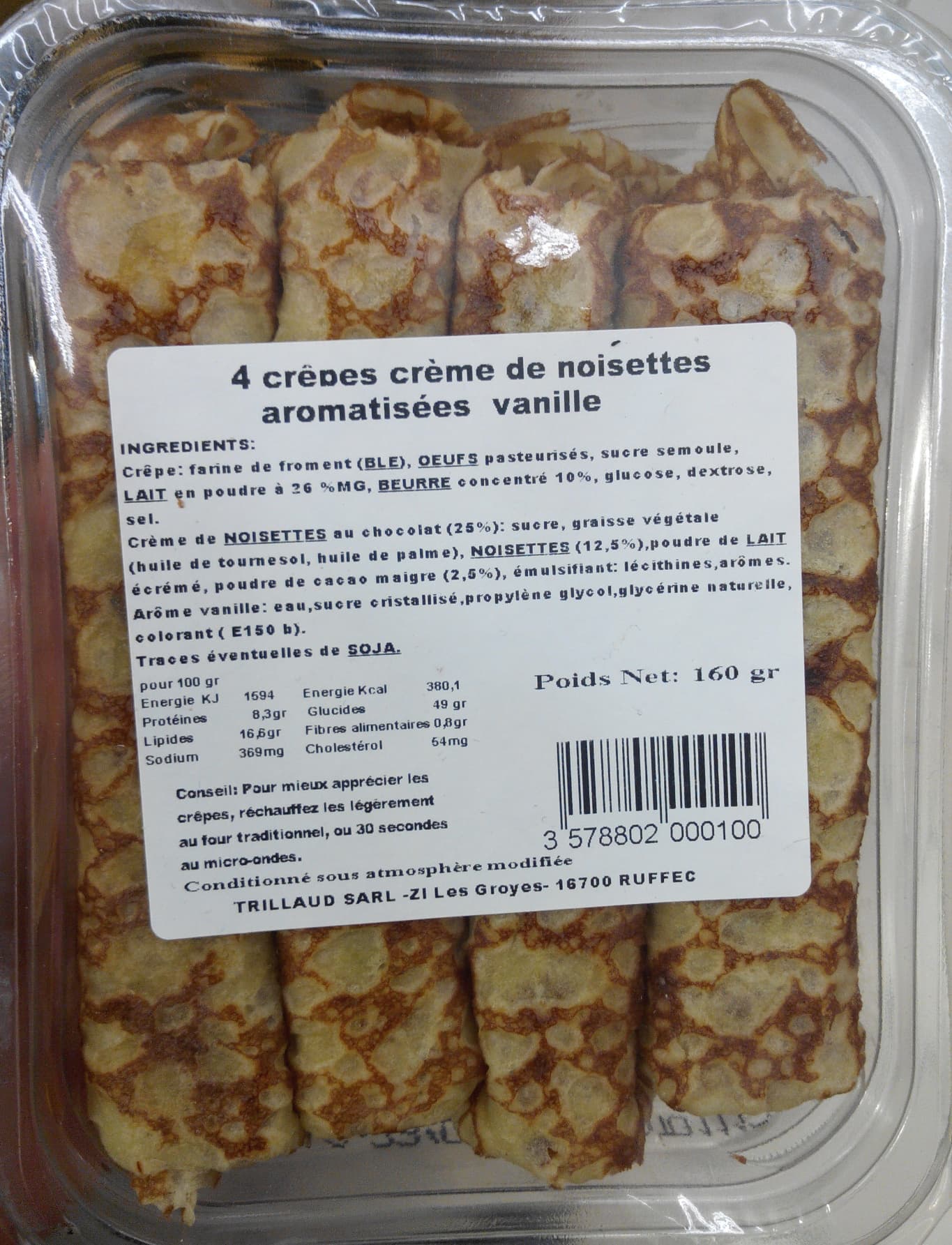 Sans marque 4 crêpes crème de noisettes aromatisées vanille packshot