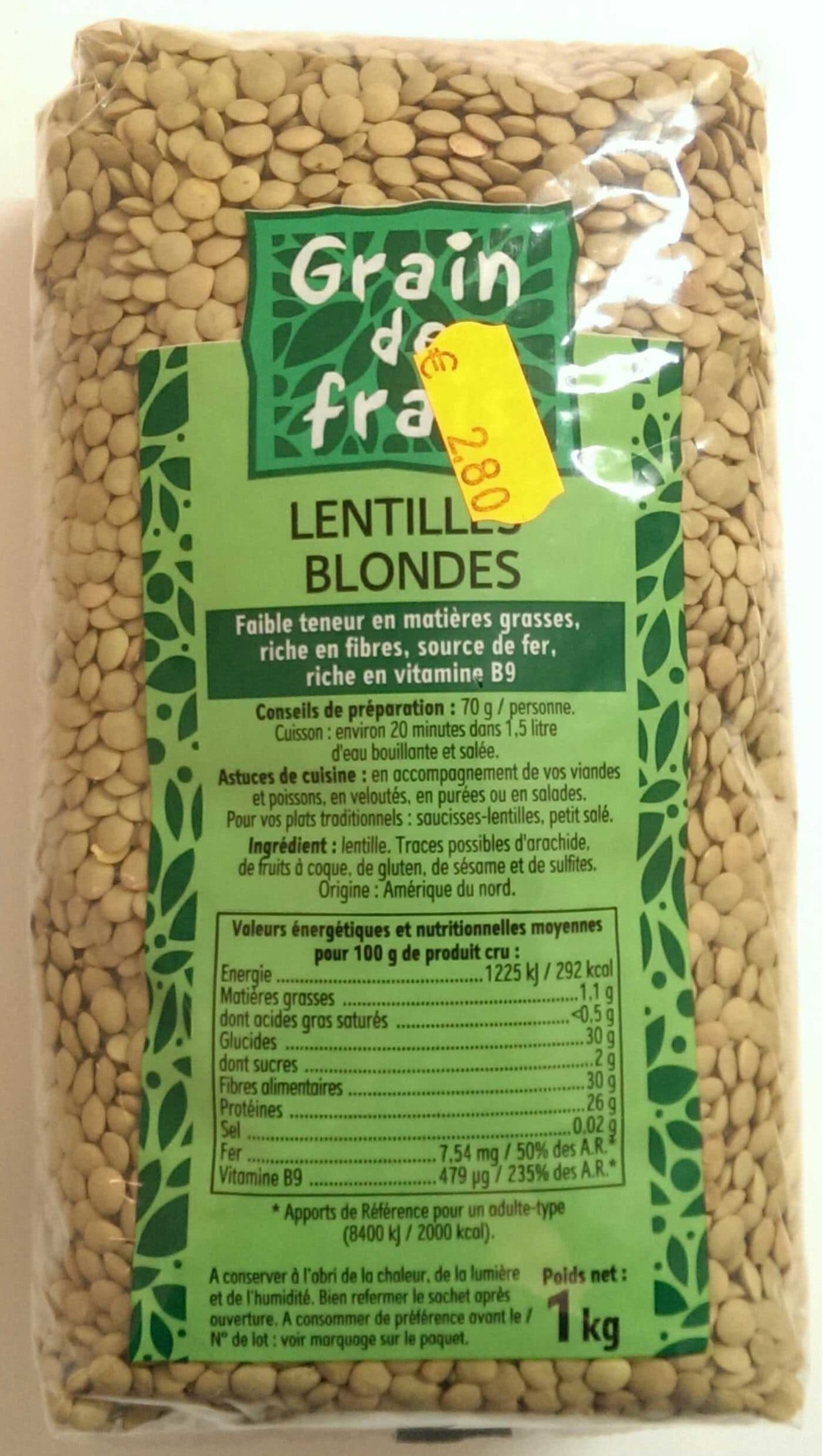 Grain de frais Lentilles blondes packshot