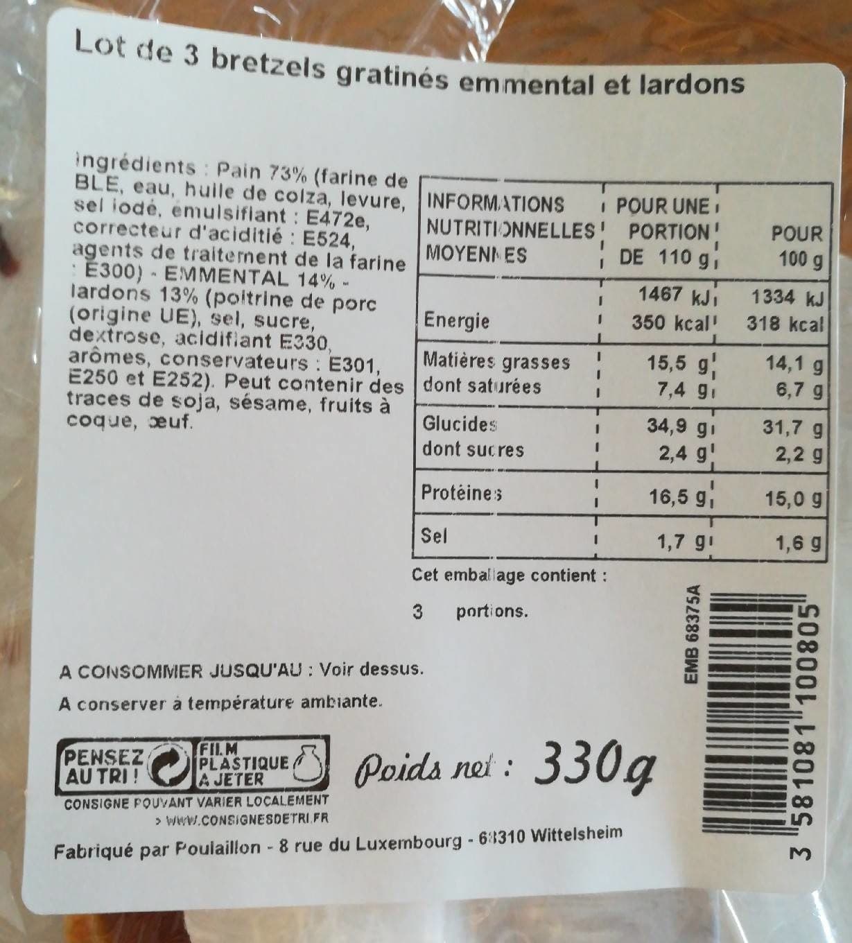 Poulaillon Bretzels gratinés emmental et lardons packshot