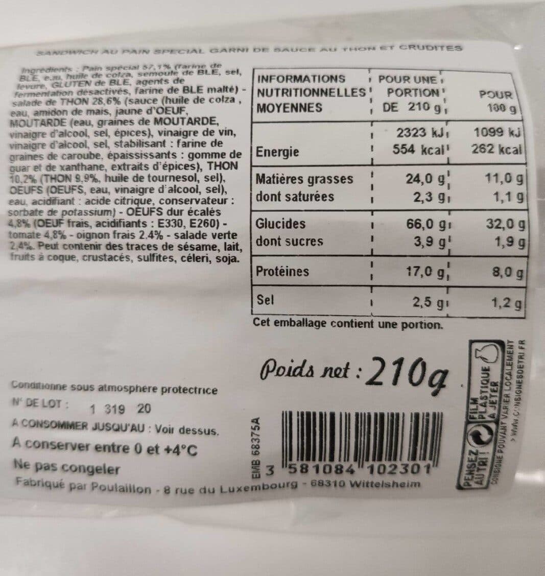 Poulaillon Le casse croute pavé thon nicois crudité packshot