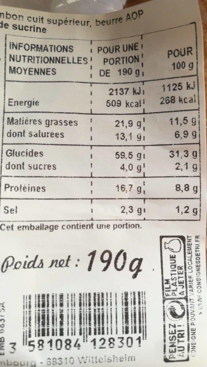 Open Food Facts Sandwich jambon blanc beurre aop cornichons salade sucrine packshot