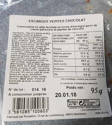 Poulaillon Escargot pépites chocolats packshot