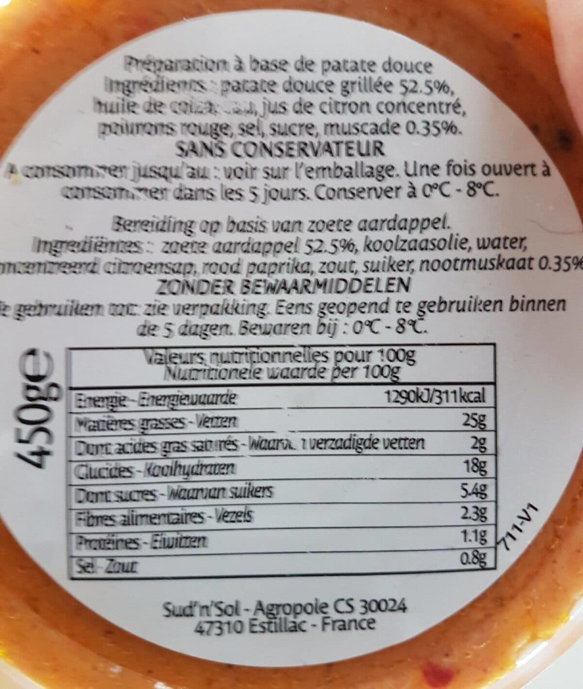 Sud'n'sol Tapena Patate douce grillée à la muscade packshot