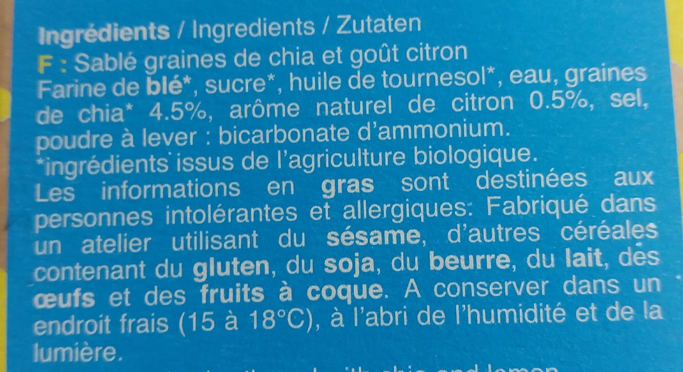 La Sablésienne Les petits sablés bio graines de chia et goût citron packshot