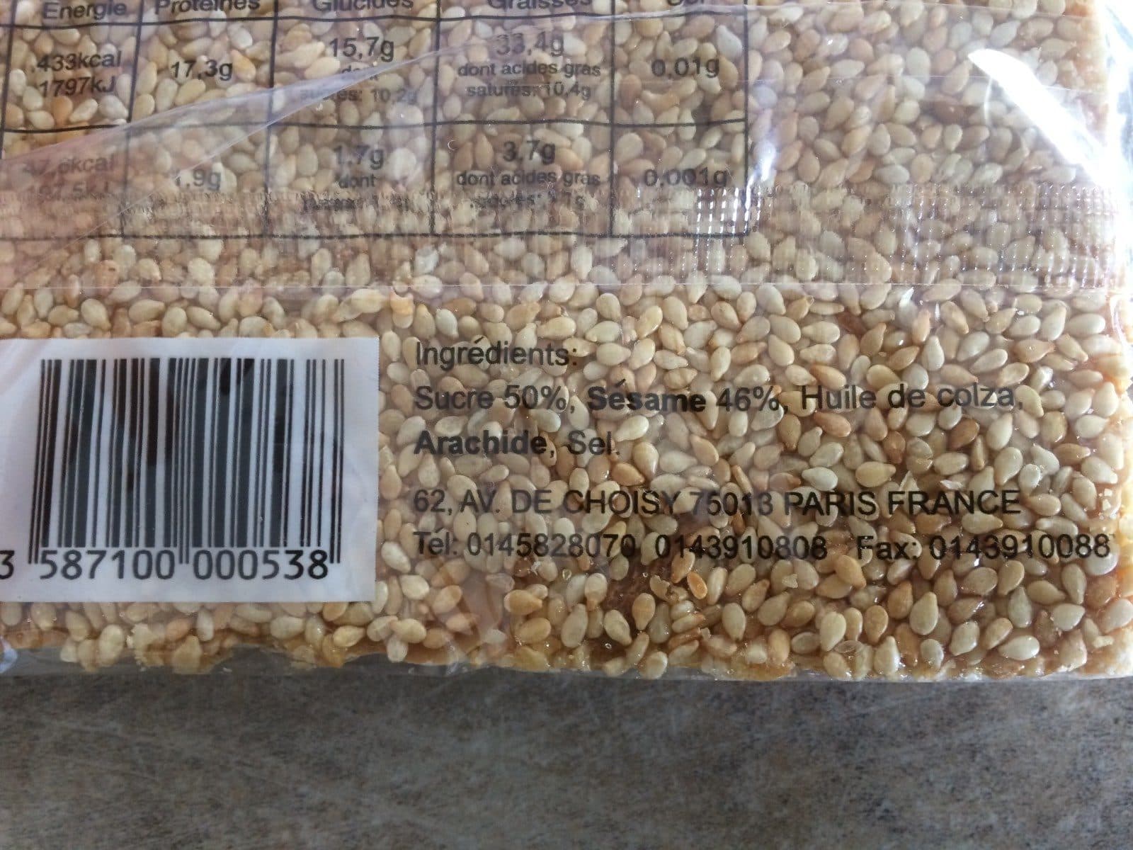 Open Food Facts Sesame en tranche packshot
