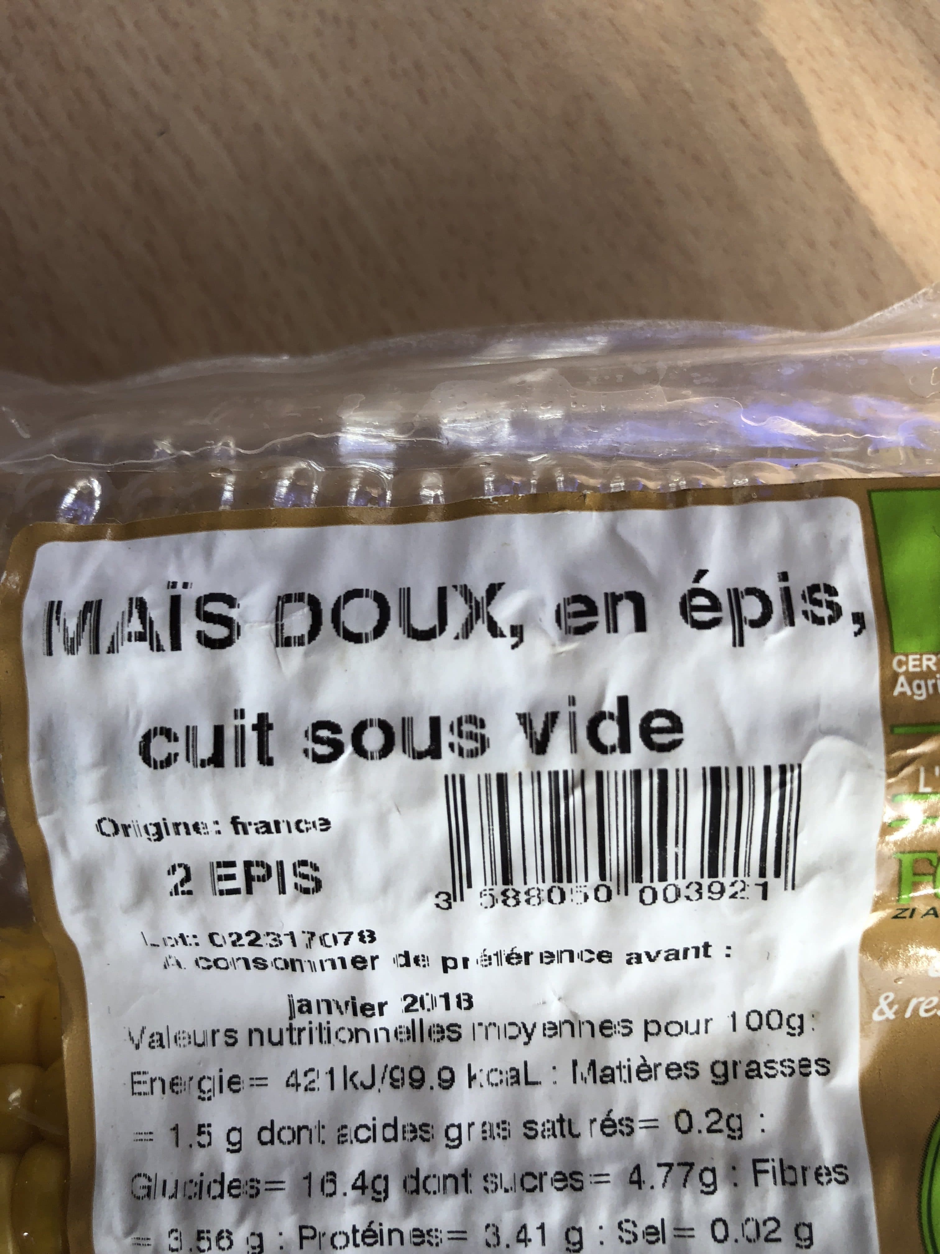 Fort & Vert Mais 2 Epis Doux 400G packshot