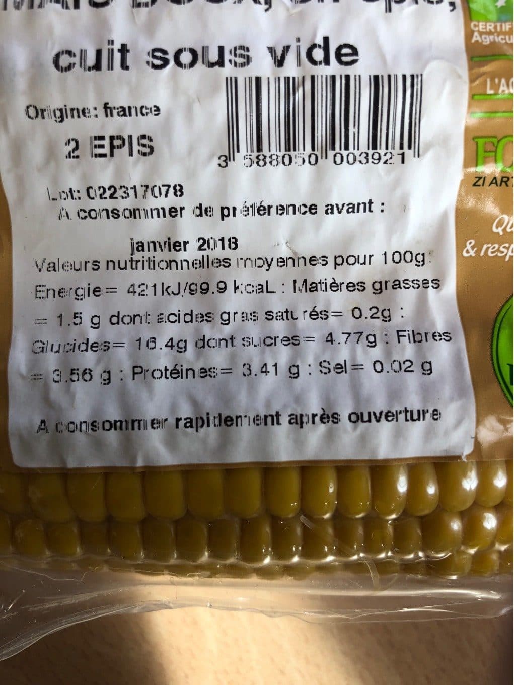 Fort & Vert Mais 2 Epis Doux 400G packshot