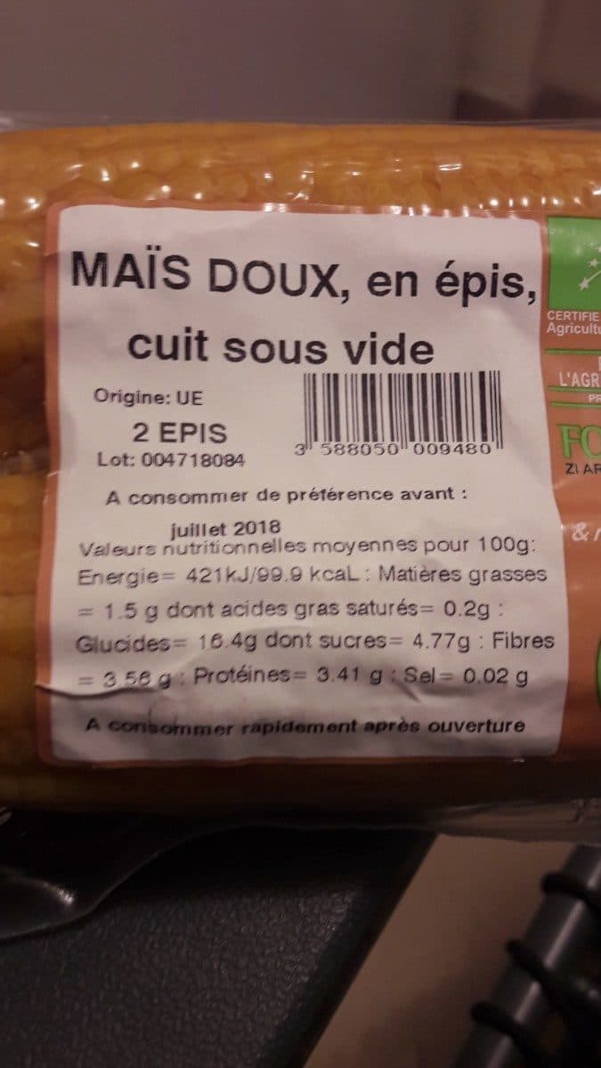 Open Food Facts Maïs doux Bio packshot