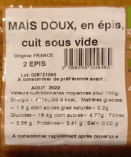 Open Food Facts Maïs doux Bio packshot