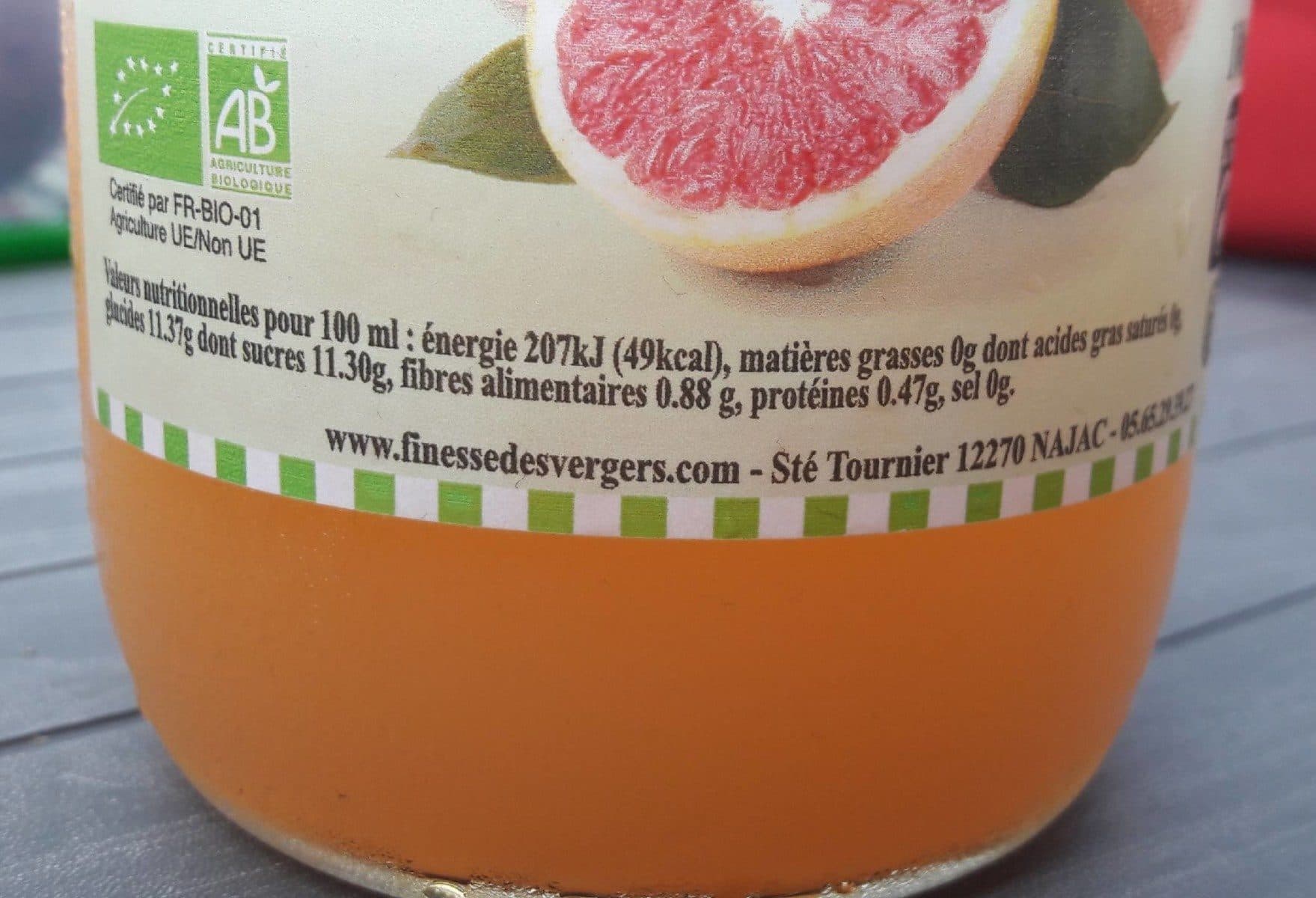 Finesse des Vergers Pur jus de pamplemousse Bio packshot