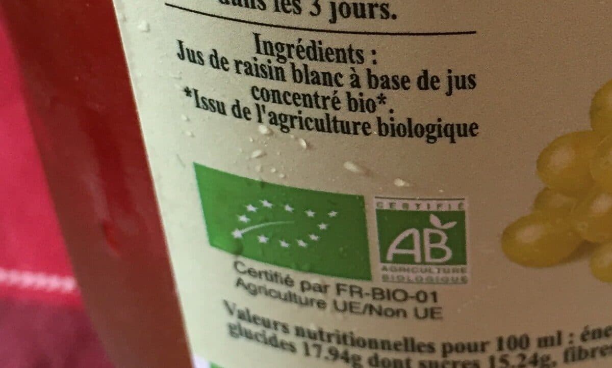 Finesse des vergers Jus de raisin blanc bio packshot