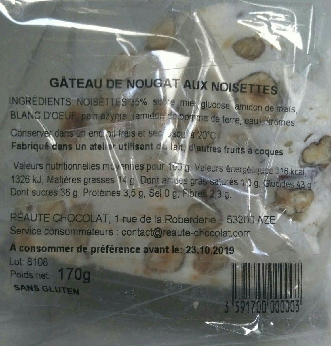 Open Food Facts Gateau de nougat aux noisettes packshot