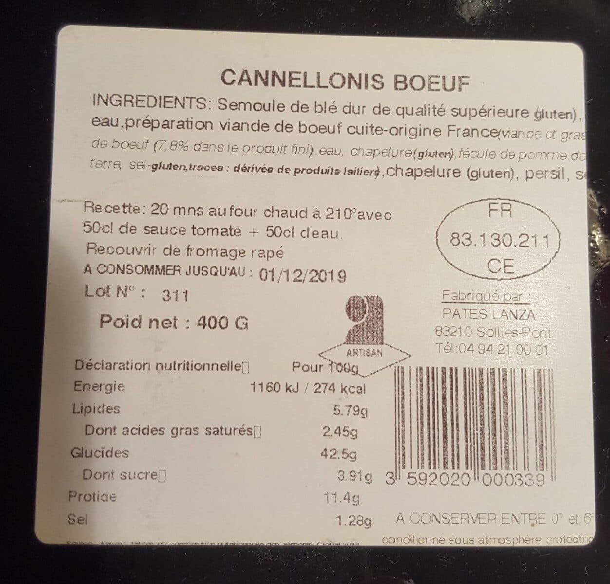 Lanza Cannellonis Boeuf packshot