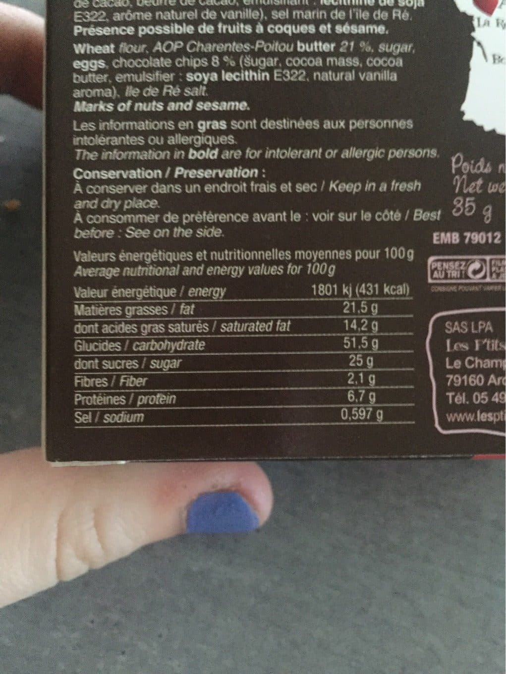 Les P’tits Amoureux Les broyés du poitou aux pépites de chocolat packshot