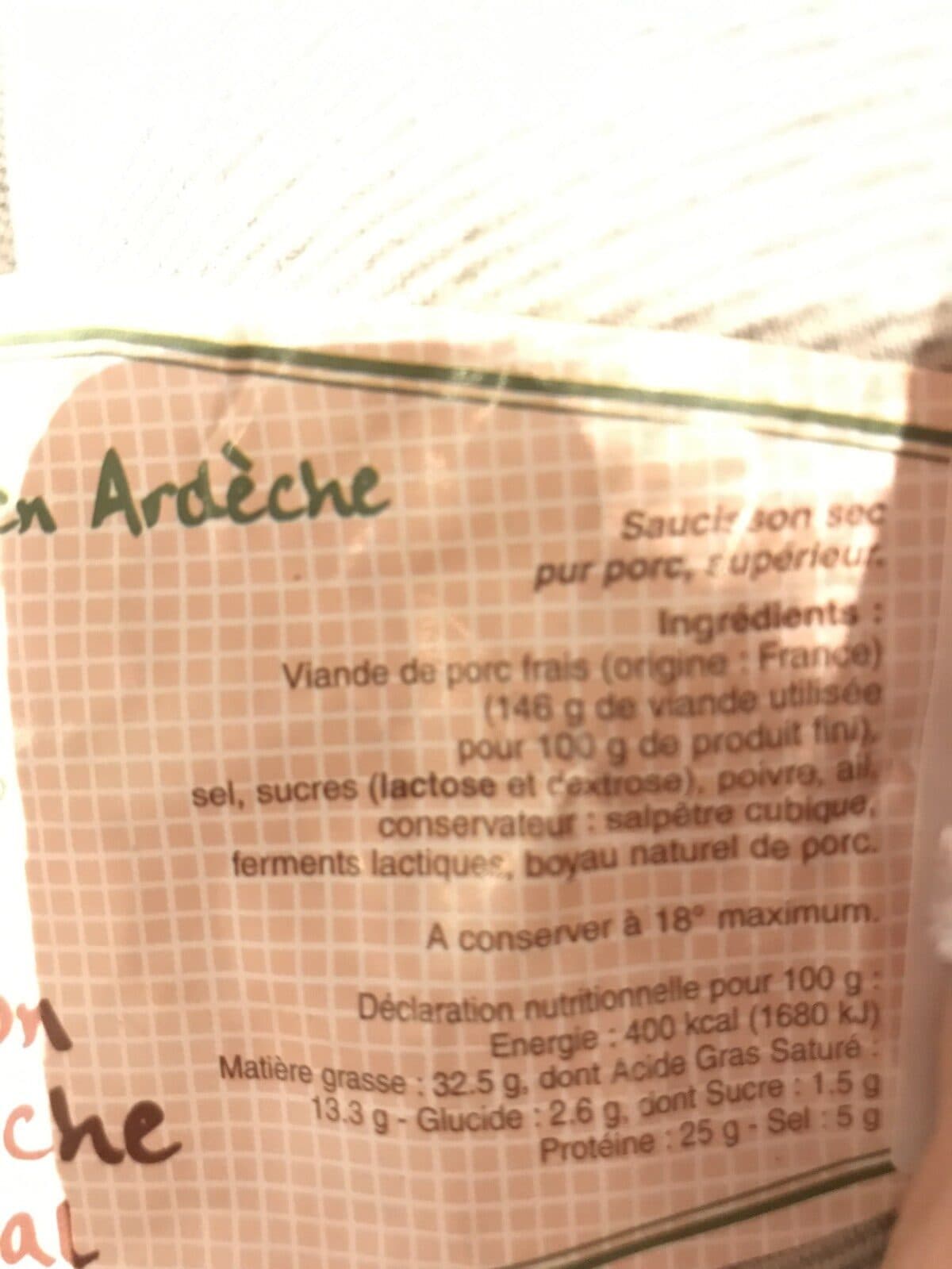 Open Food Facts Saucisson artisanal de l'Ardèche packshot