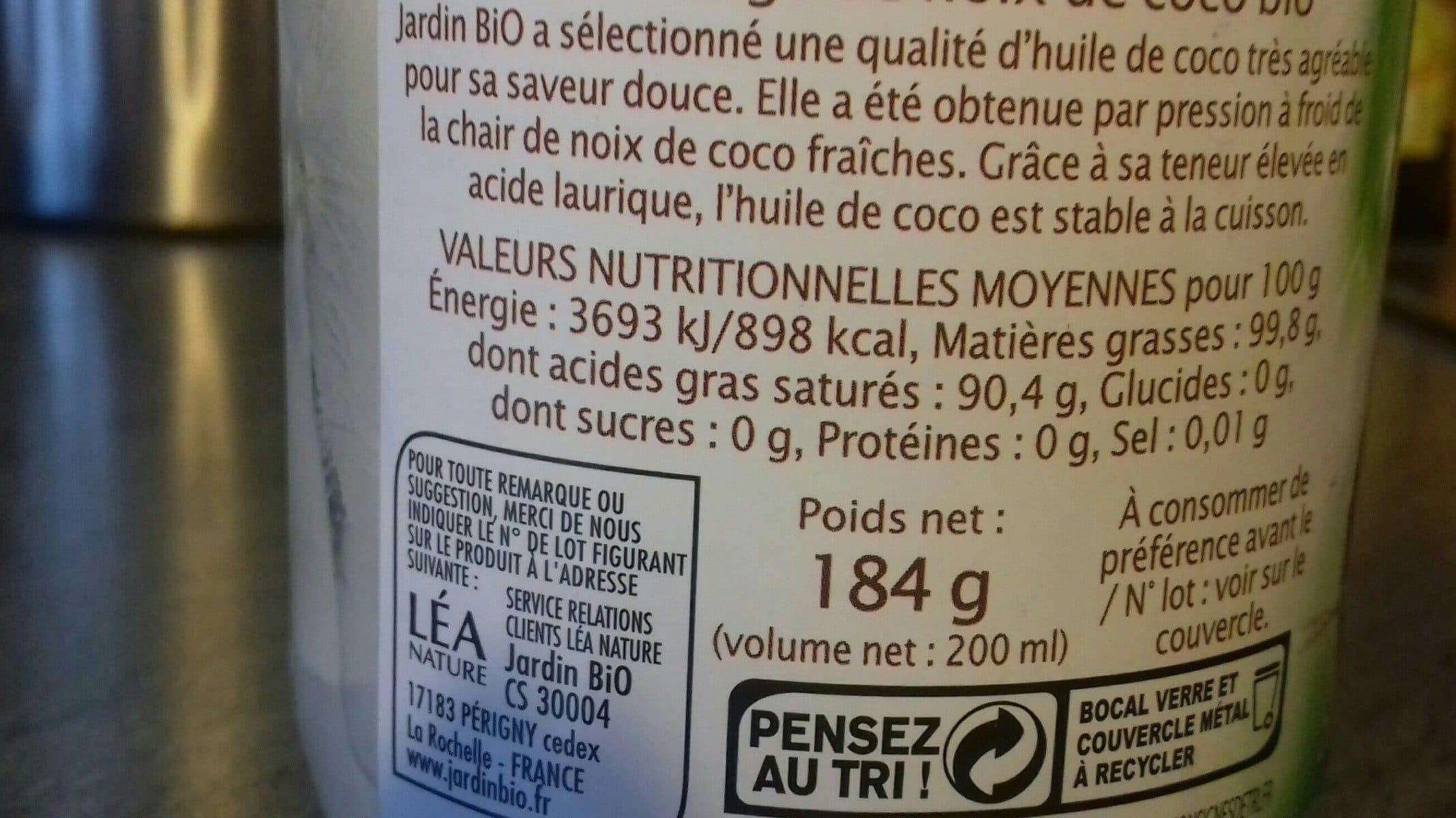 Jardin Bio Huile vierges de coco packshot
