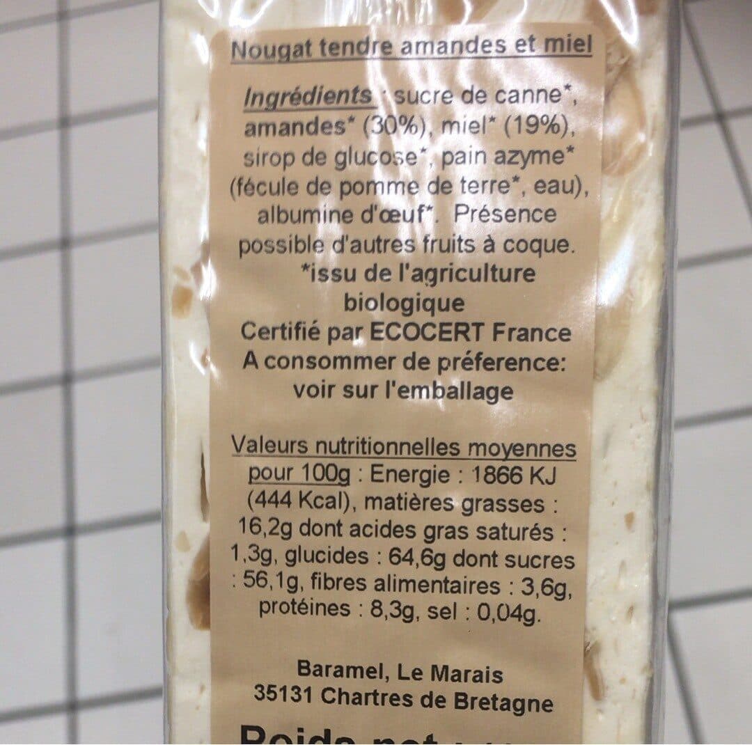 Baramel Nougat Tendre Bio packshot