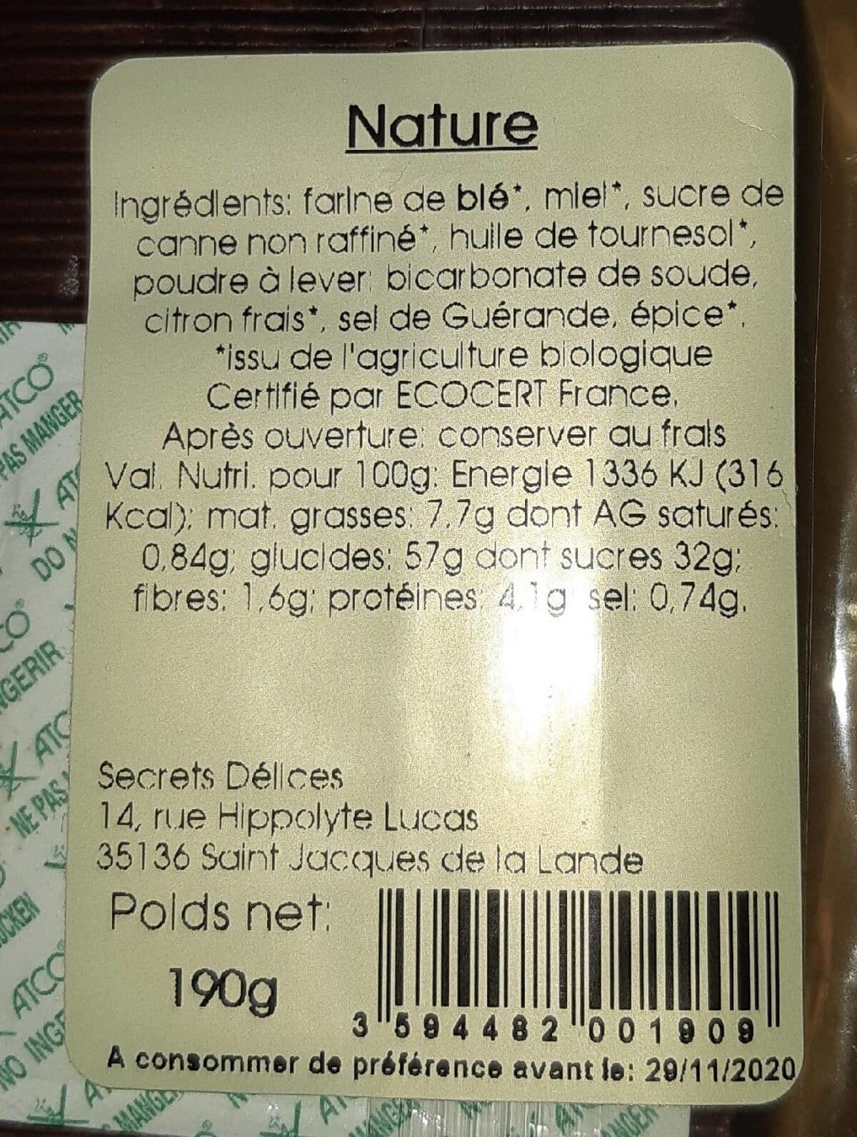 Secrets Délices Pain d'epice Nature packshot