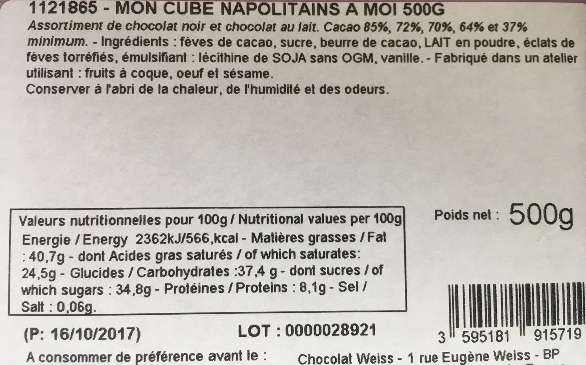 Weiss Mon Cube Napolitains à moi packshot