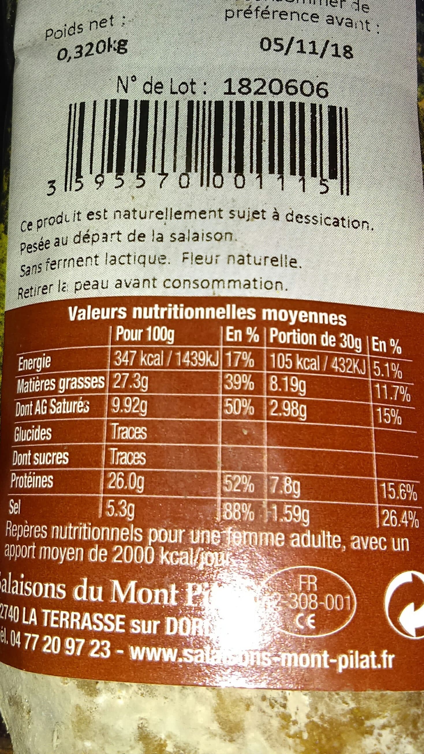 Saucisson Du Pilat Saucisson sec Pur porc supérieur à l'ancienne packshot