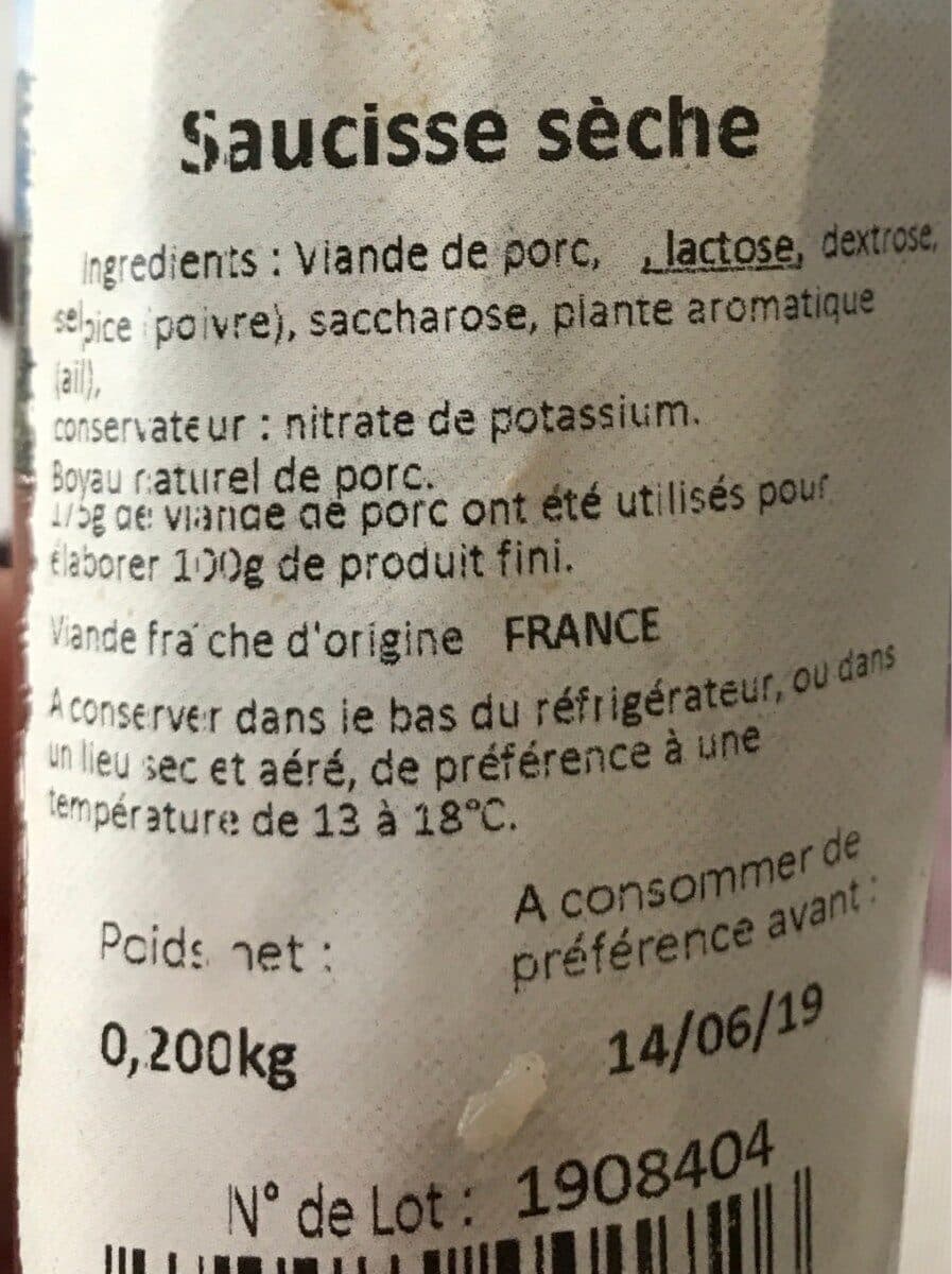 Open Food Facts Saucisse sèche packshot