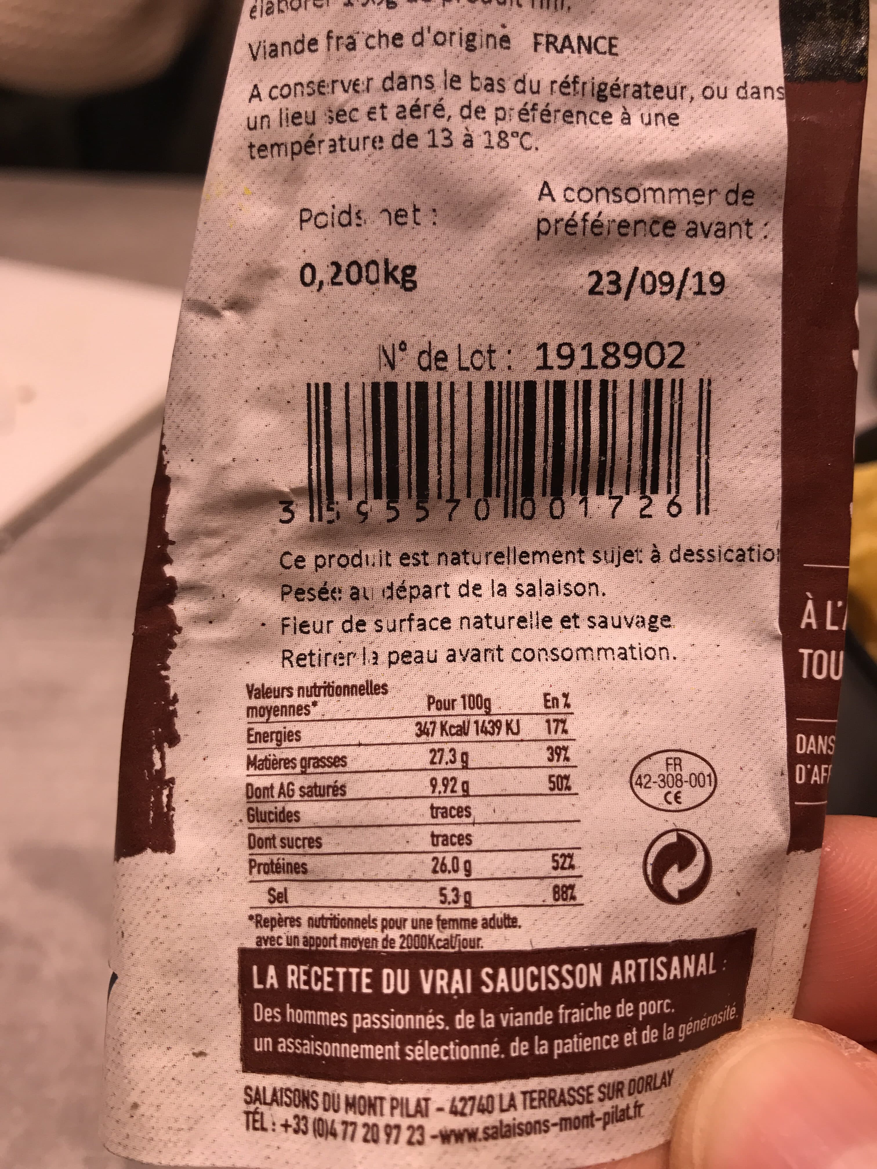 Open Food Facts Saucisse sèche packshot
