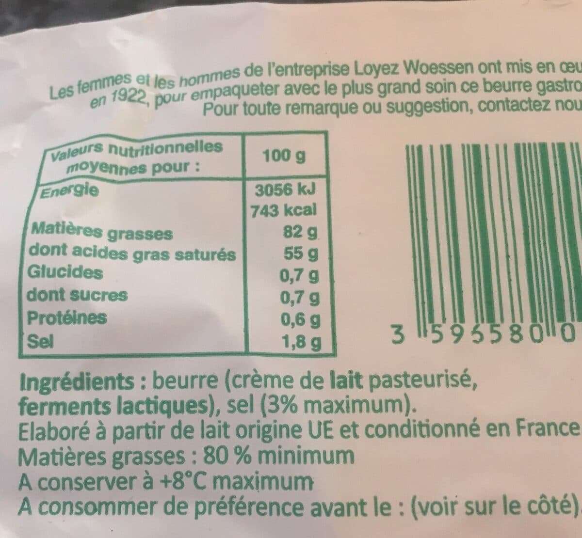 Loyez woessen Beurre demi-sel le moulé packshot