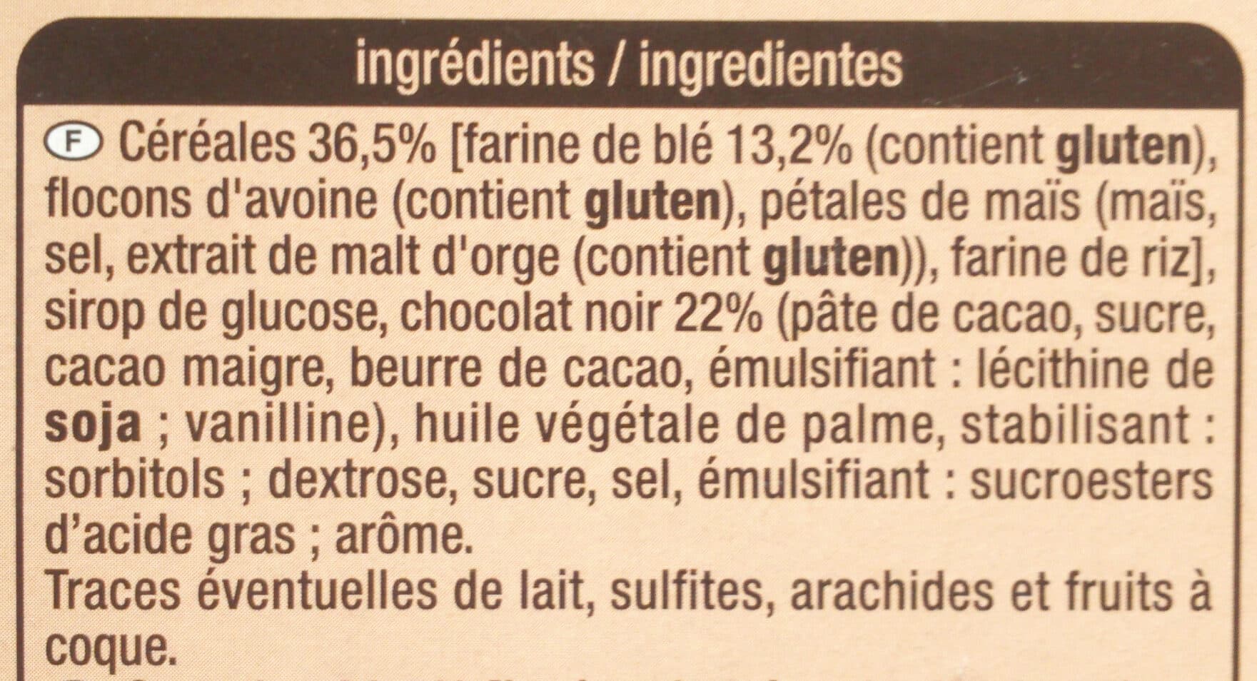 Auchan Barre de céréales chocolat noir packshot