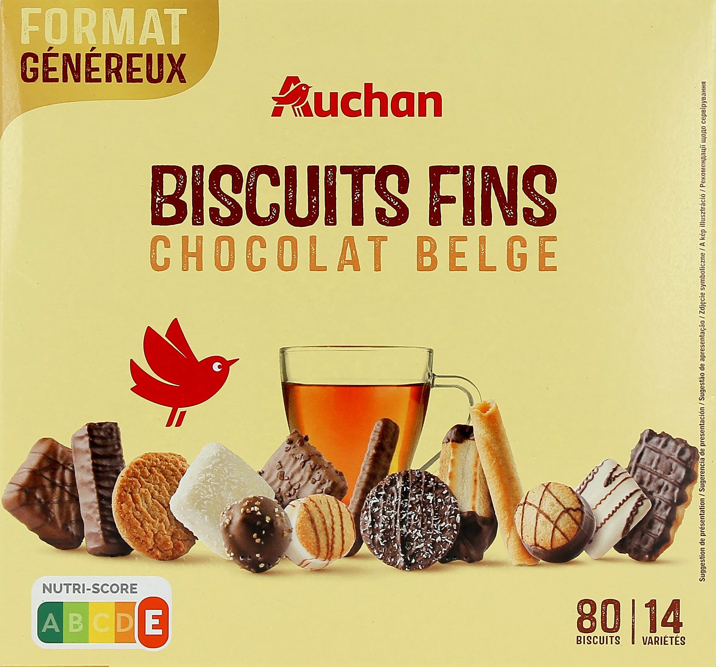 Auchan 80 biscuits fins au chocolat belge - format généreux packshot