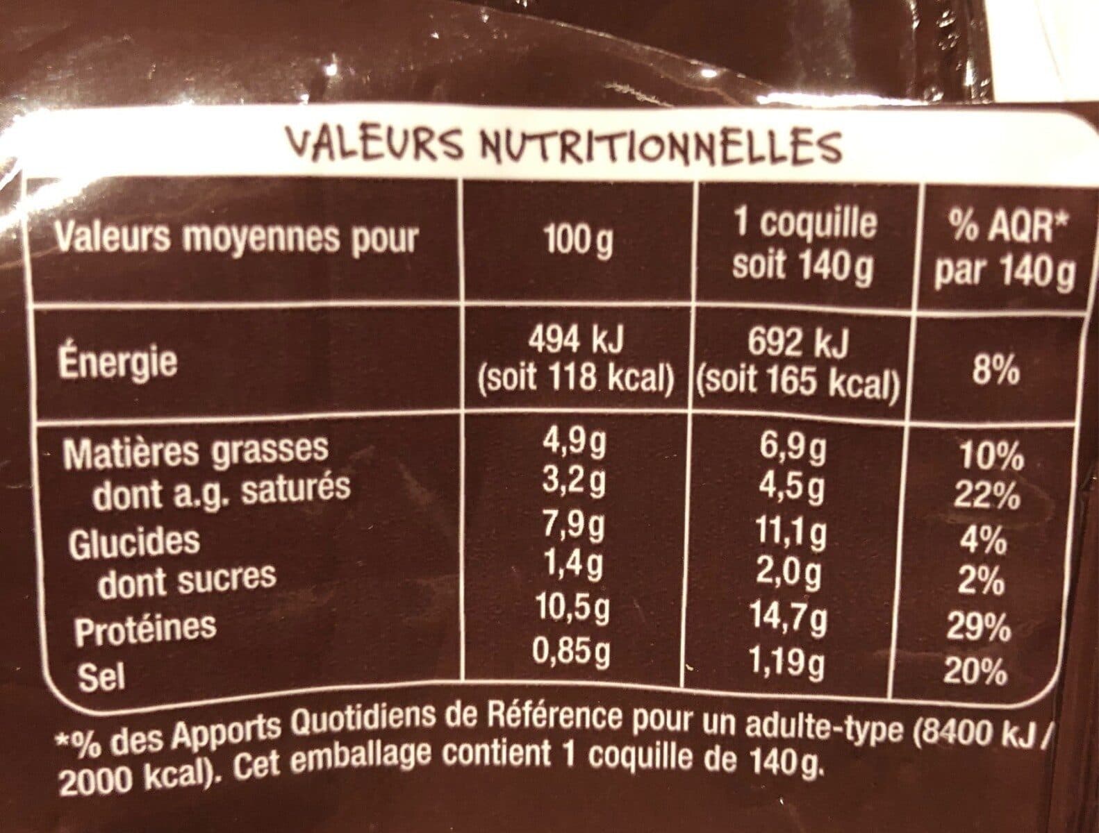 Auchan Coquille St-Jacques* sauce au Vieil Armagnac*Zygochlamys patagonica : Argentine (A) Chlamys opercularis : Féroé (F), Royaume-Uni (E), France (D) Argopecten purpuratus : Pérou (P). (Voir lettre ind packshot