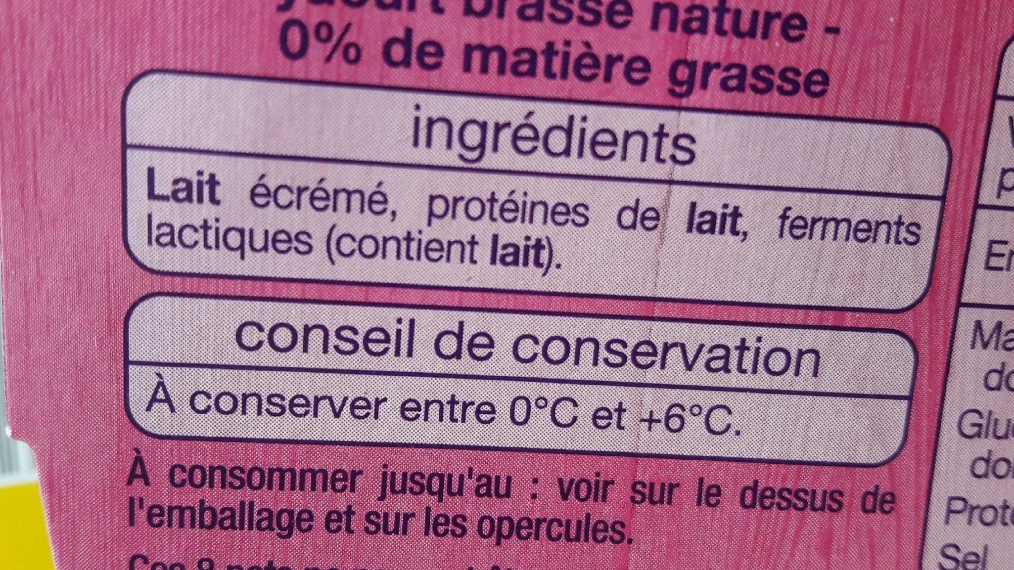 Auchan Yaourt brassé nature 0% matière grasse packshot