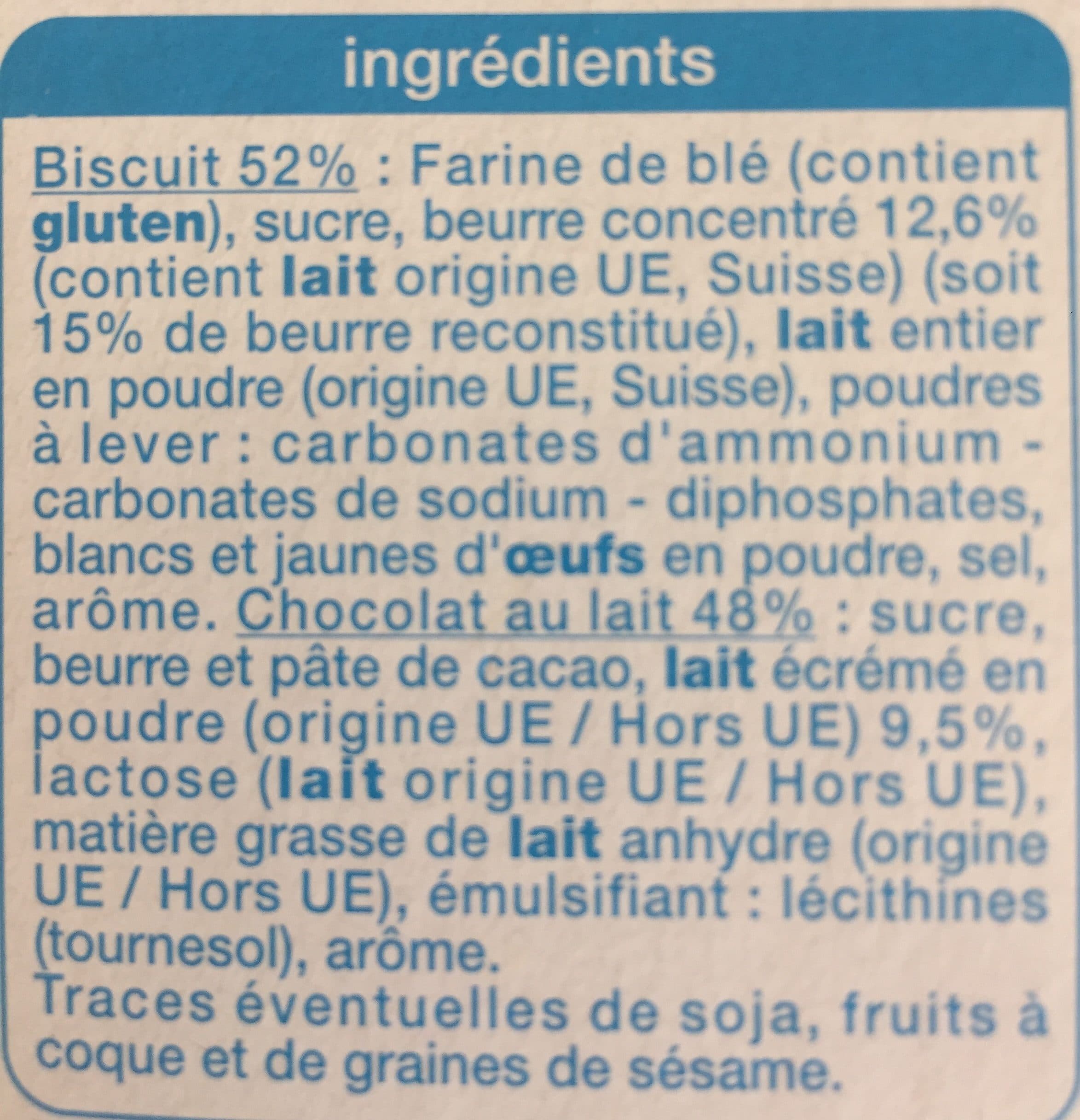 Auchan Petit beurre tablette chocolat lait pocket packshot