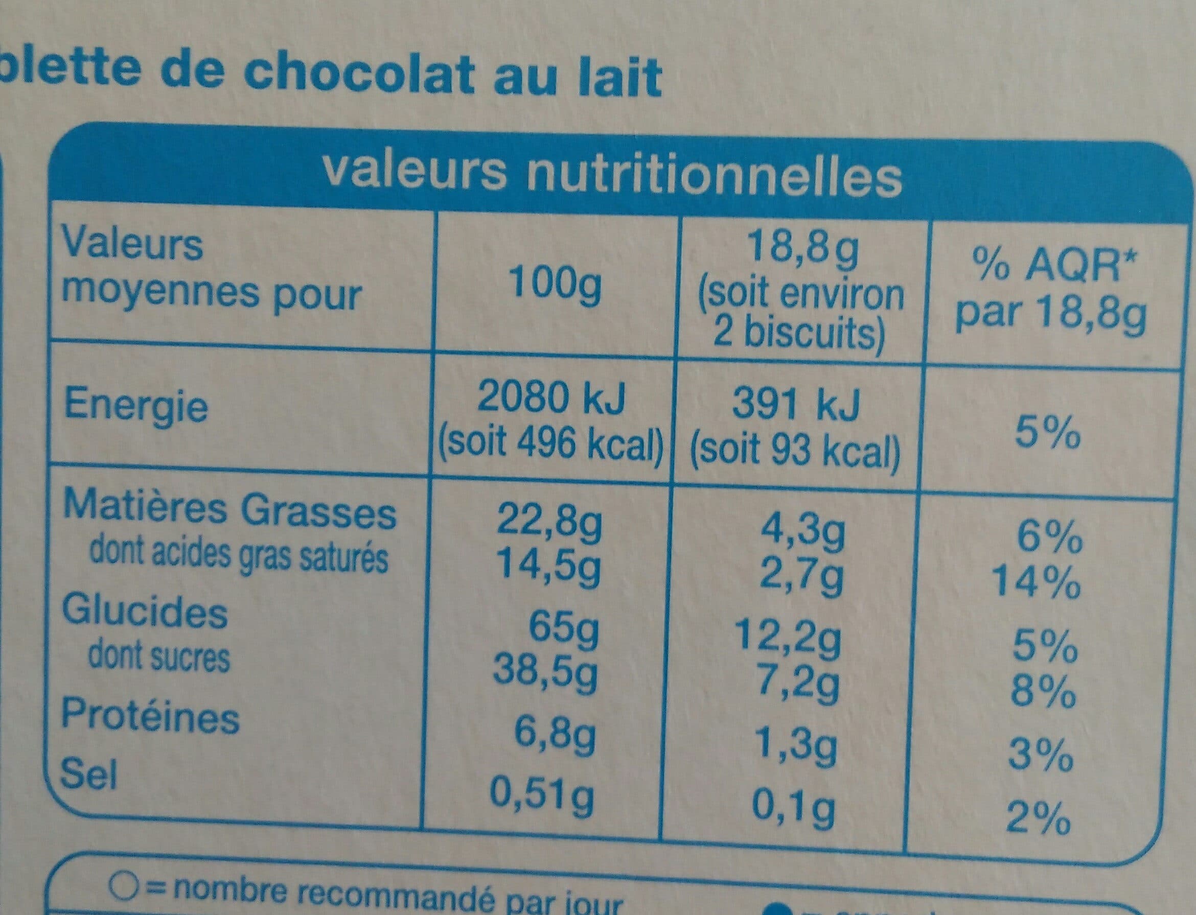 Auchan Petit beurre tablette chocolat lait pocket packshot
