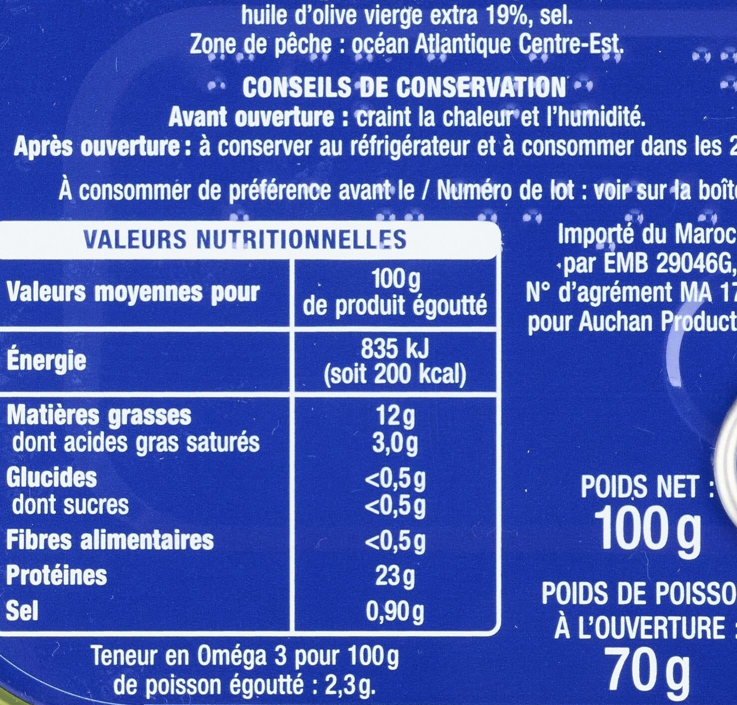 Auchan Filets de Sardines à l'huile d'olive Vierge Extra packshot