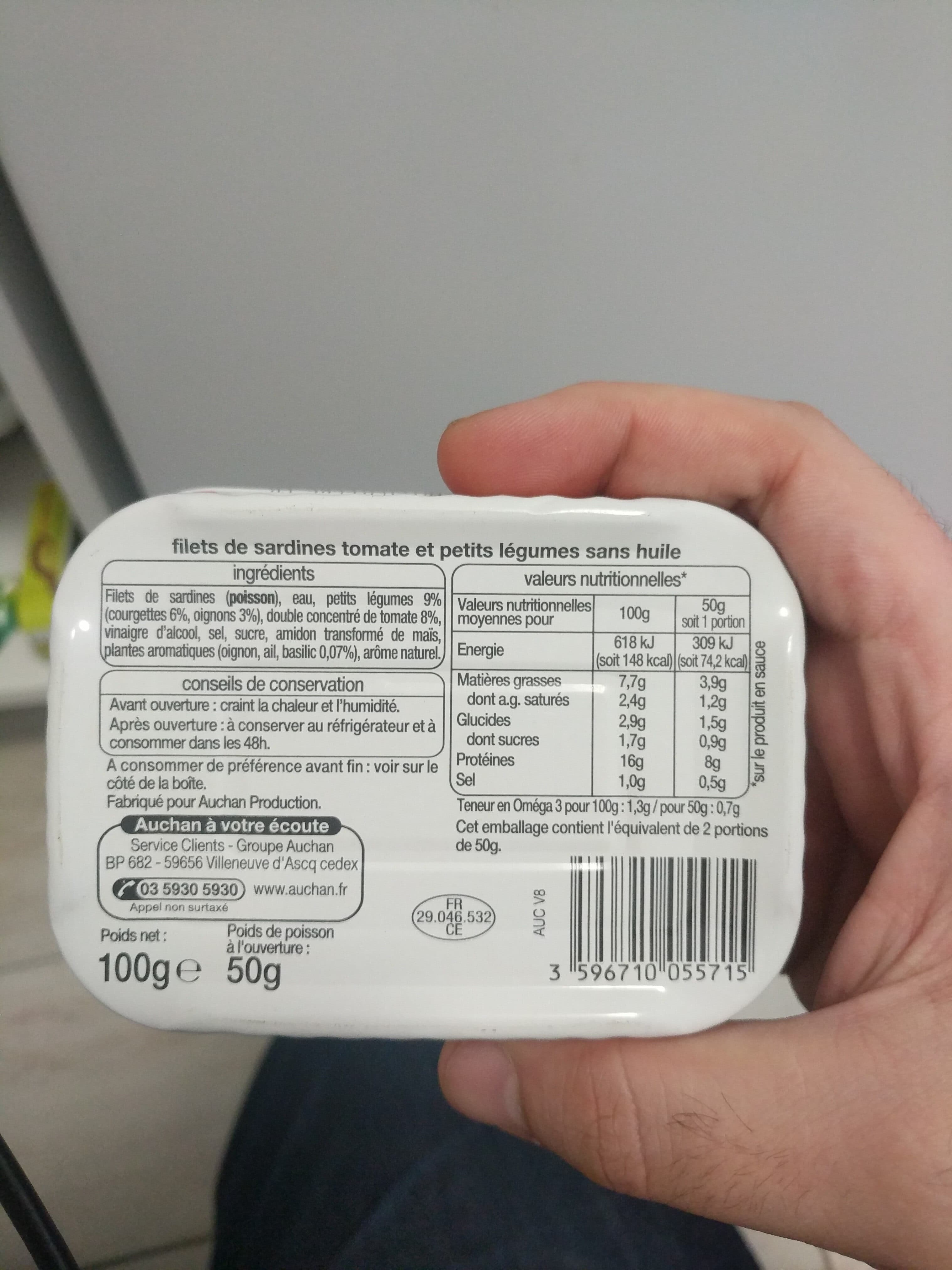 Auchan Filets de sardines sauce tomate et petits légumes packshot
