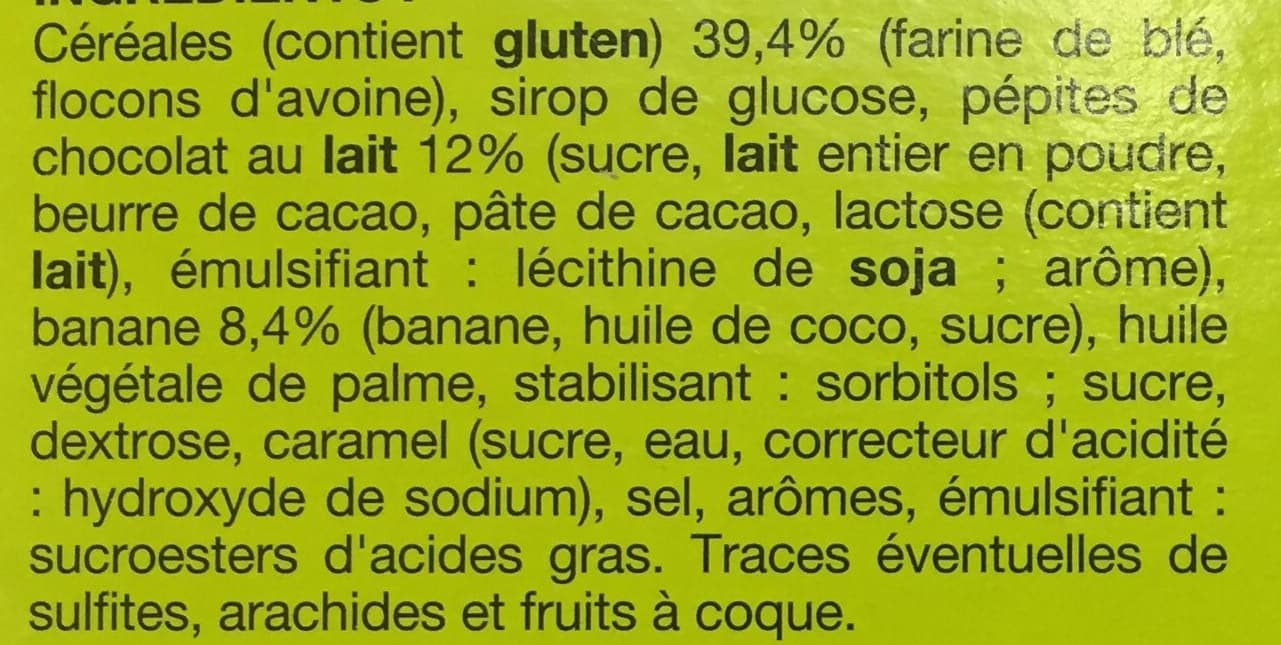 Auchan Barres céréalières Goût Chocolat - banane packshot