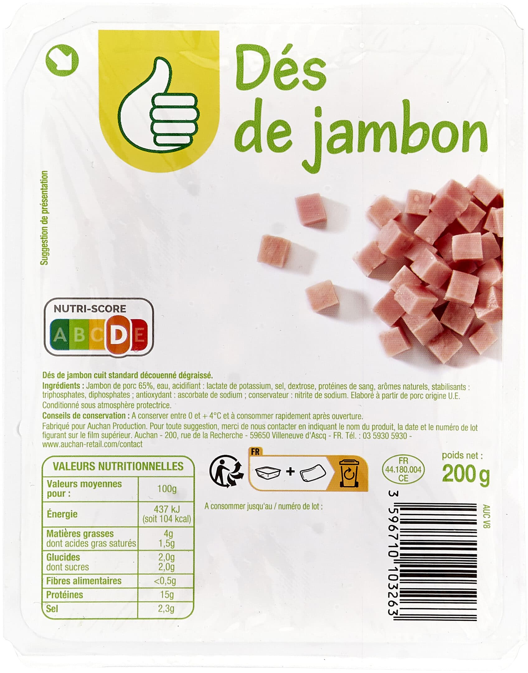 Auchan Dés de jambon packshot