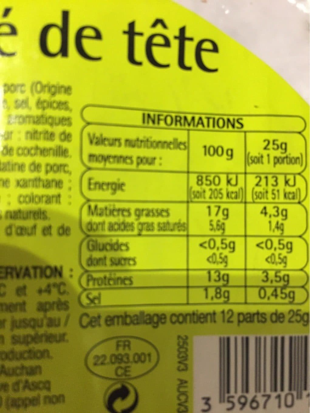 Pouce Auchan Essentiel Pâté de tête packshot
