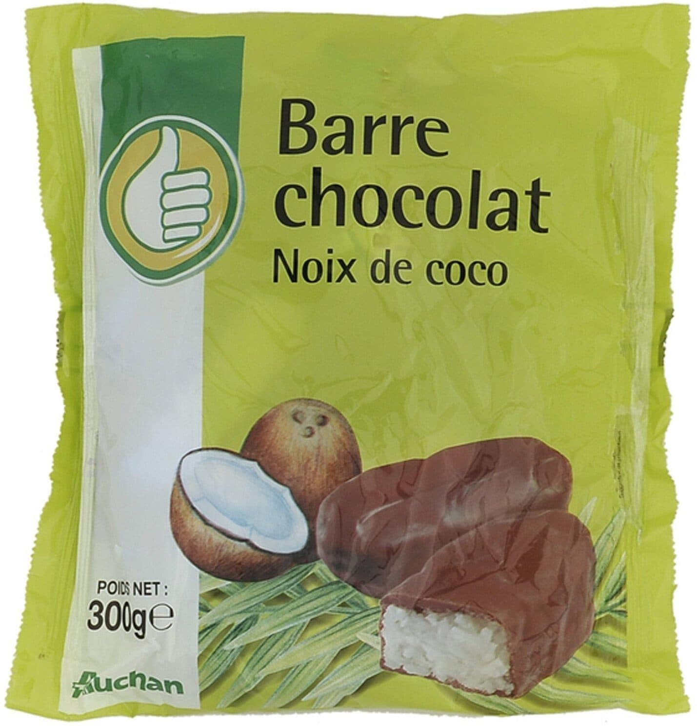 Auchan Barre chocolat noix de coco packshot