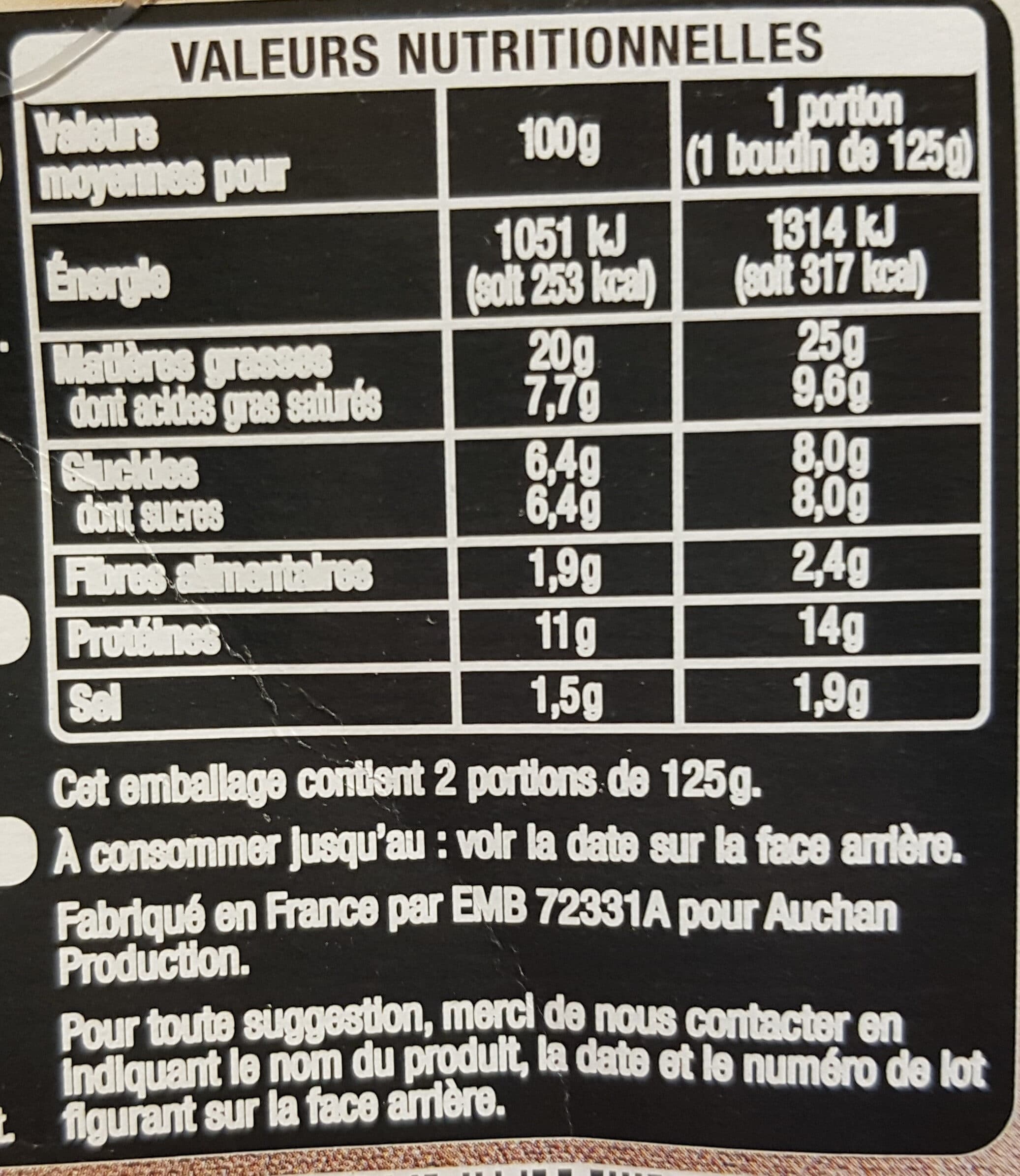 Auchan Boudins noirs aux pommes packshot