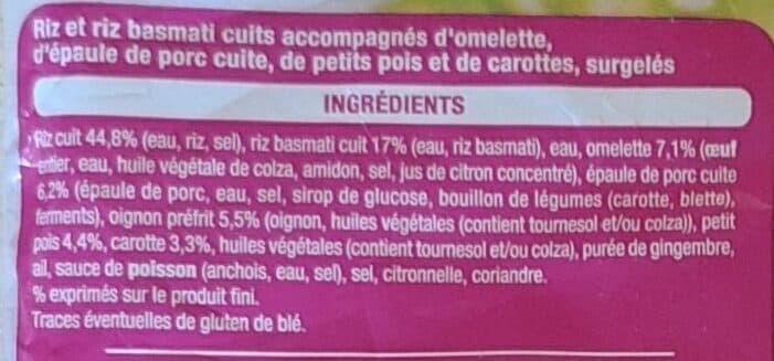 Auchan Recette de ChineRiz cantonaisOmelette, porc, petits pois et carottes packshot