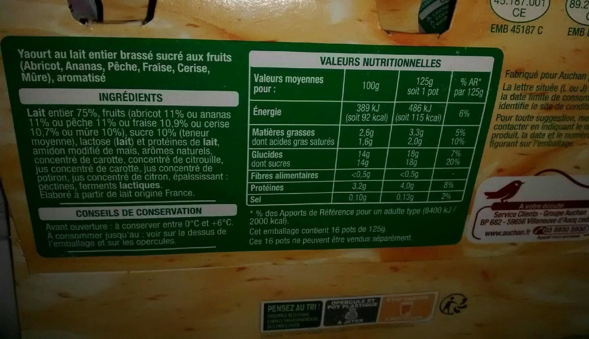 Auchan Les morceaux6 Saveurs : Abricot Ananas Pêche Fraise Cerise Mûre packshot