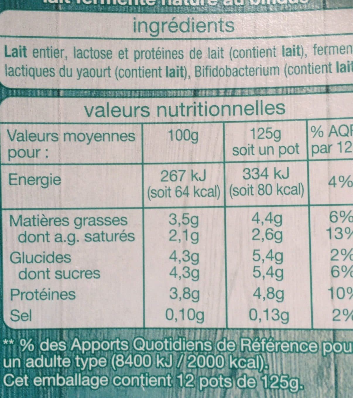Auchan Lait fermenté au BIFIDUS* NATURE ferme et onctueux* qui apporte au produit son goût unique packshot