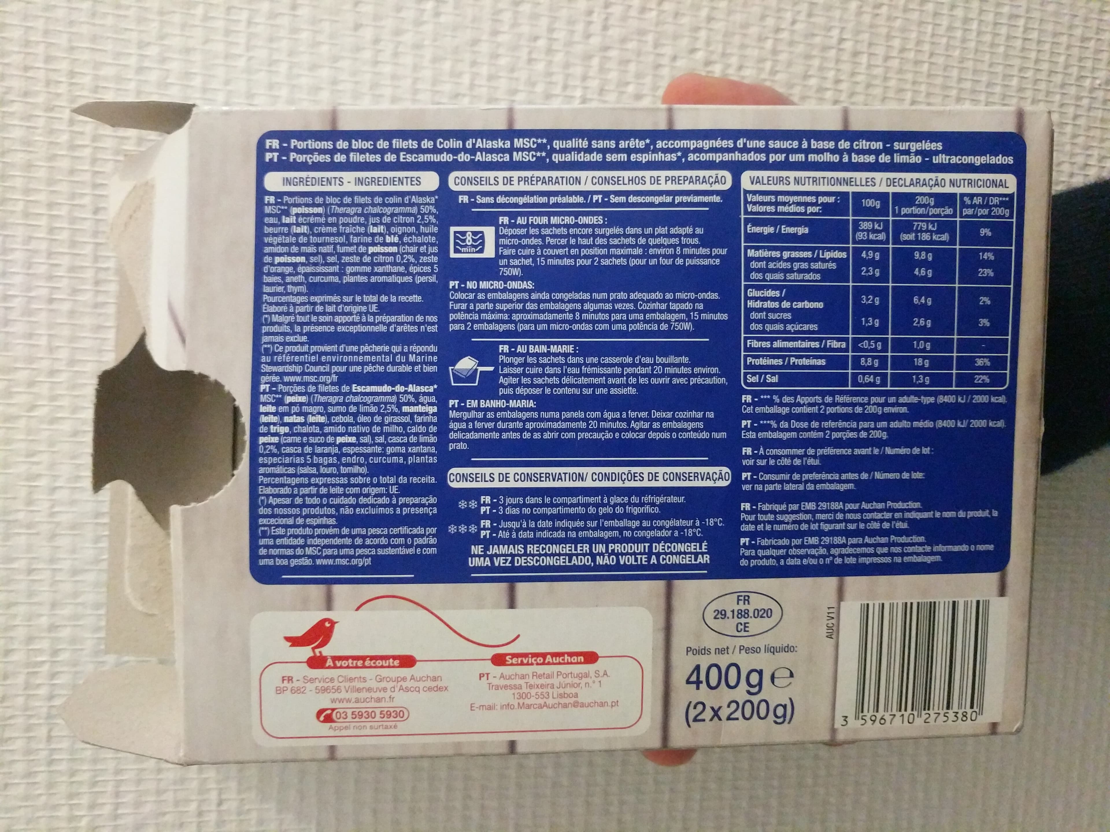 Auchan Colin d'Alaska sauce citronnée packshot