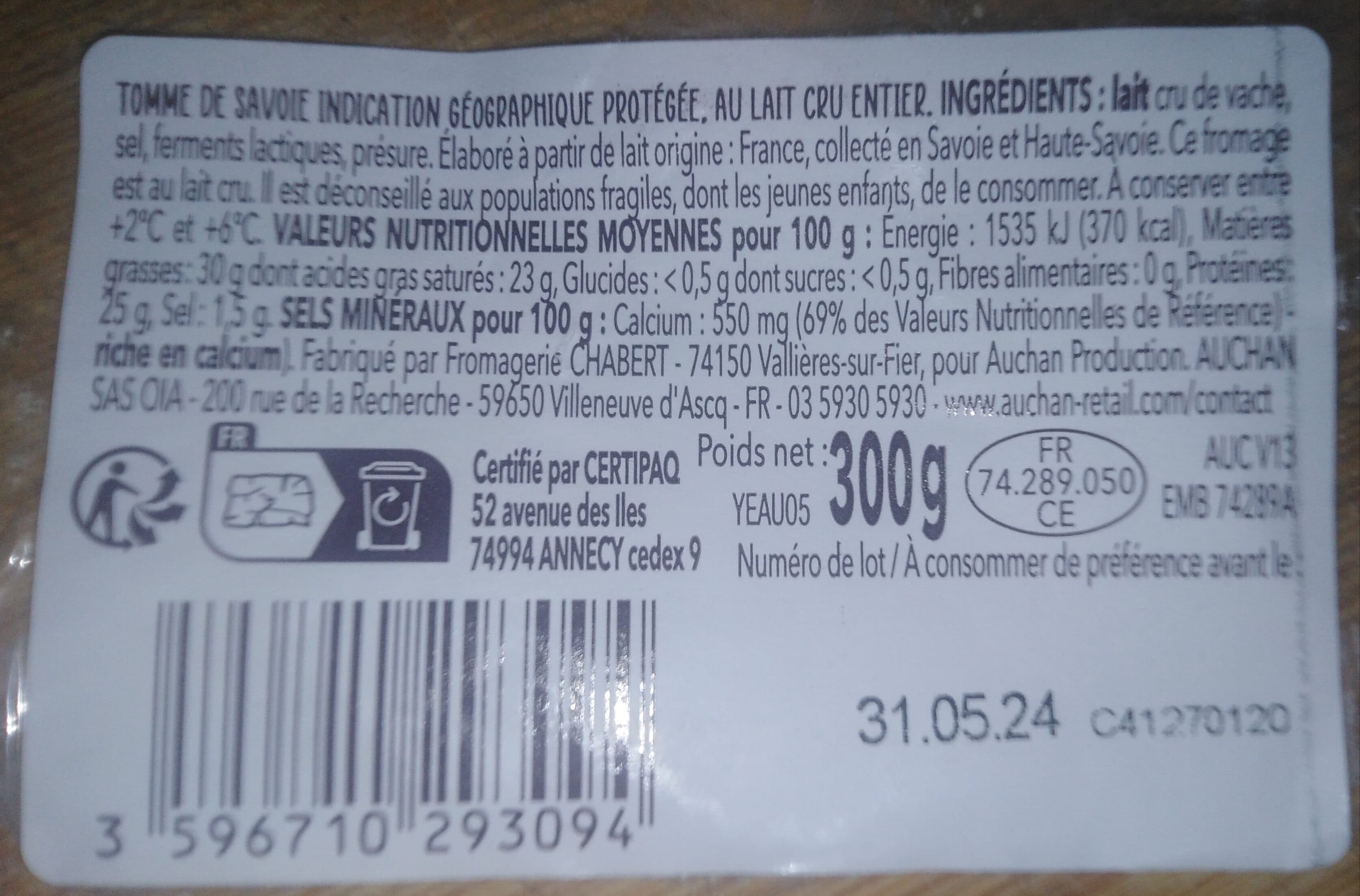 Auchan Tomme de Savoie packshot