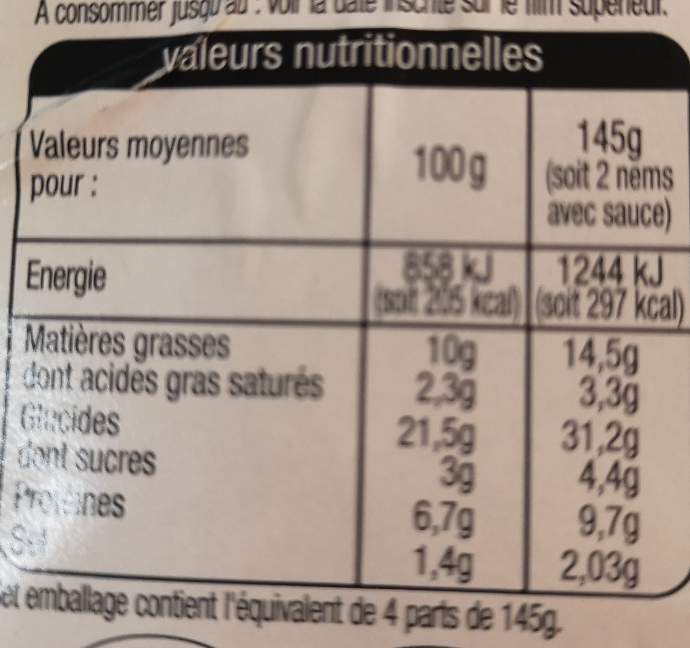 Auchan RECETTE D'ASIE8 nems au porc avec sauce nuoc mam PICTO : 8 nems + 3 sachets de sauce packshot