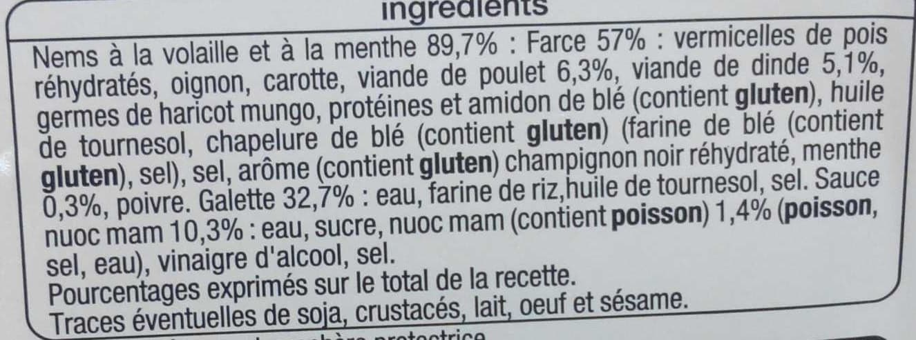 Auchan RECETTE D'ASIEnems volaille menthe sauce nuoc mam8 nems + 3 sachets de sauce packshot