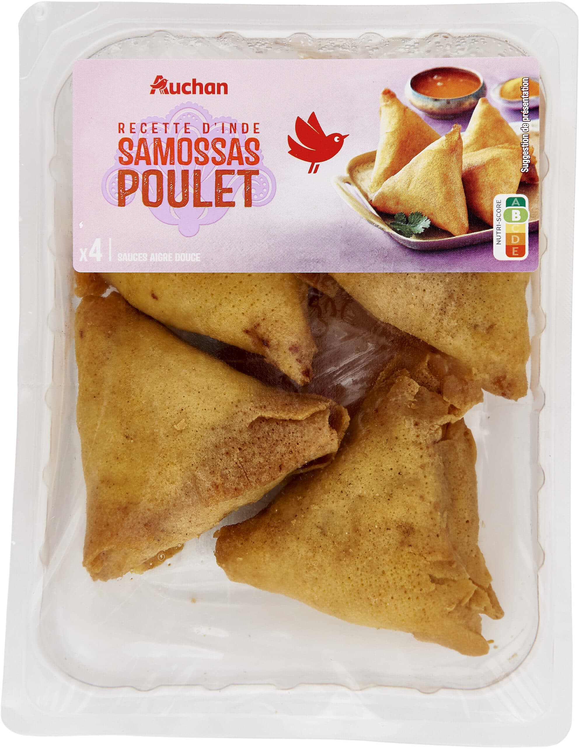 Auchan Recette d'indesamossa pouletx4 sauces aigre douce packshot